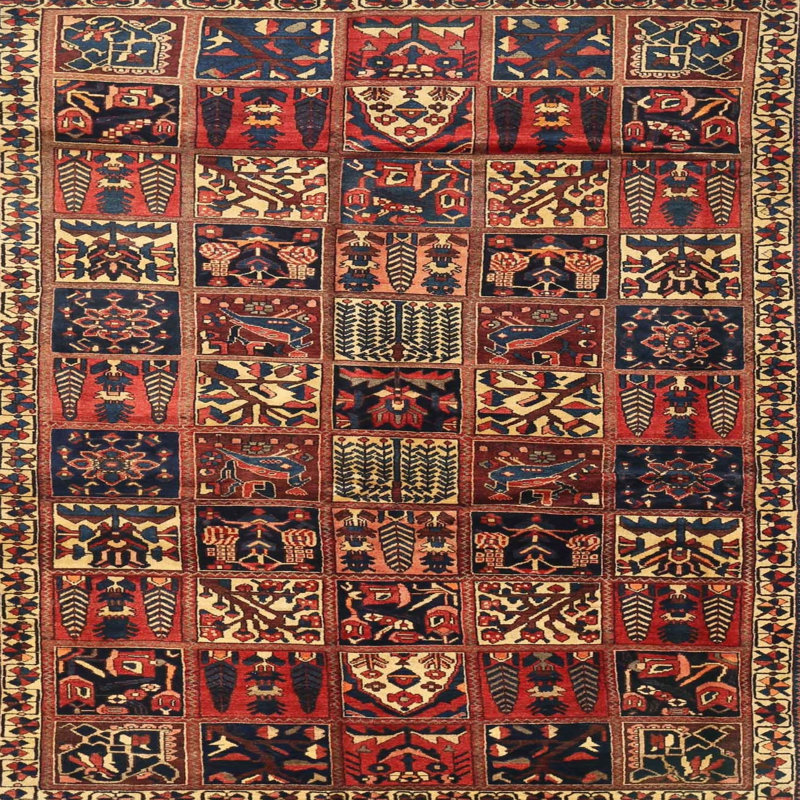 Tapis traditionnel rouge / brun Karbach, Carré 5 pi