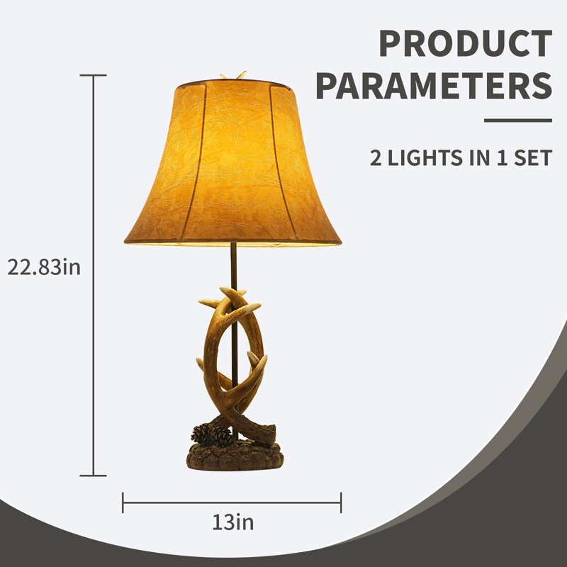 Lampe de table rustique en bois de campagnard Western, ensemble de 2, 22,9 po
