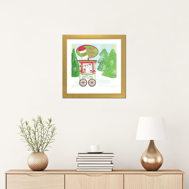 «Food Cart Christmas II Jingle Java» par Tara Reed - impression, Blanc, H 16 po x l 16 po x p 1 po, Papier encadré doré