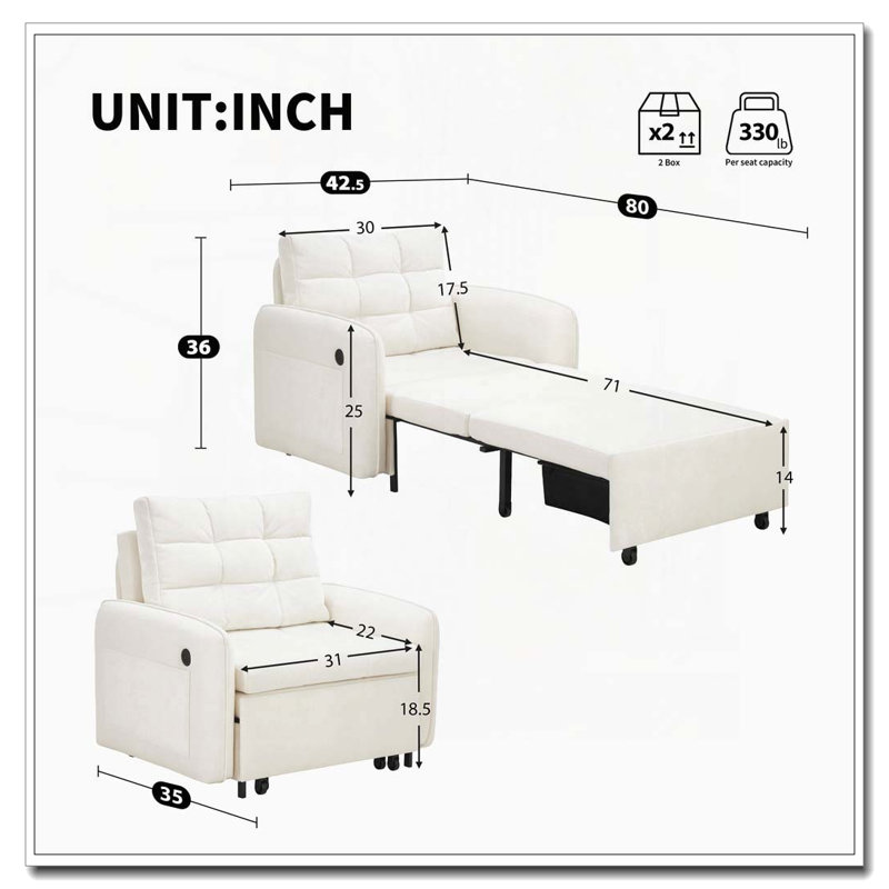 Canapé-lit 3 en 1, Beige