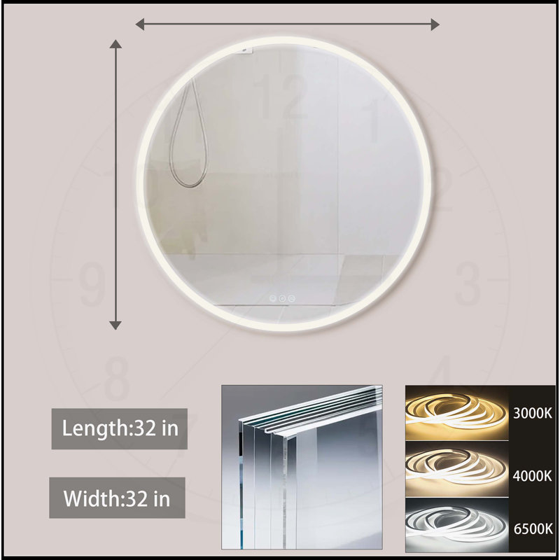 Miroir de salle de bain élégant en acrylique rond à cadre DEL avec caractéristiques avancées