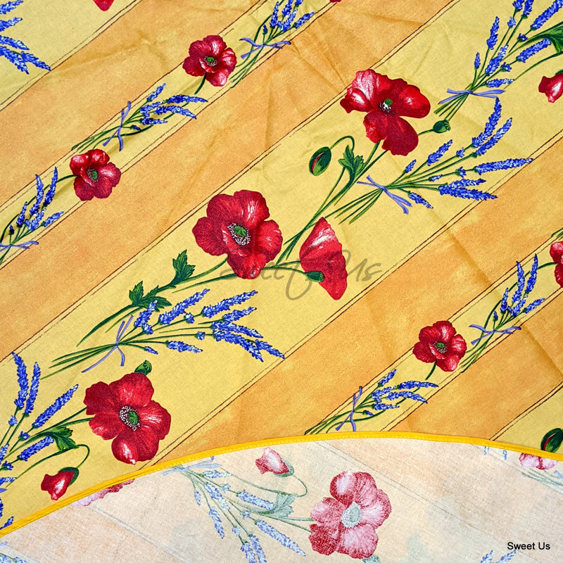 Wipeable Stain Resistant Acrylic Coated Cotton French Provencal Poppy Round Tablecloth