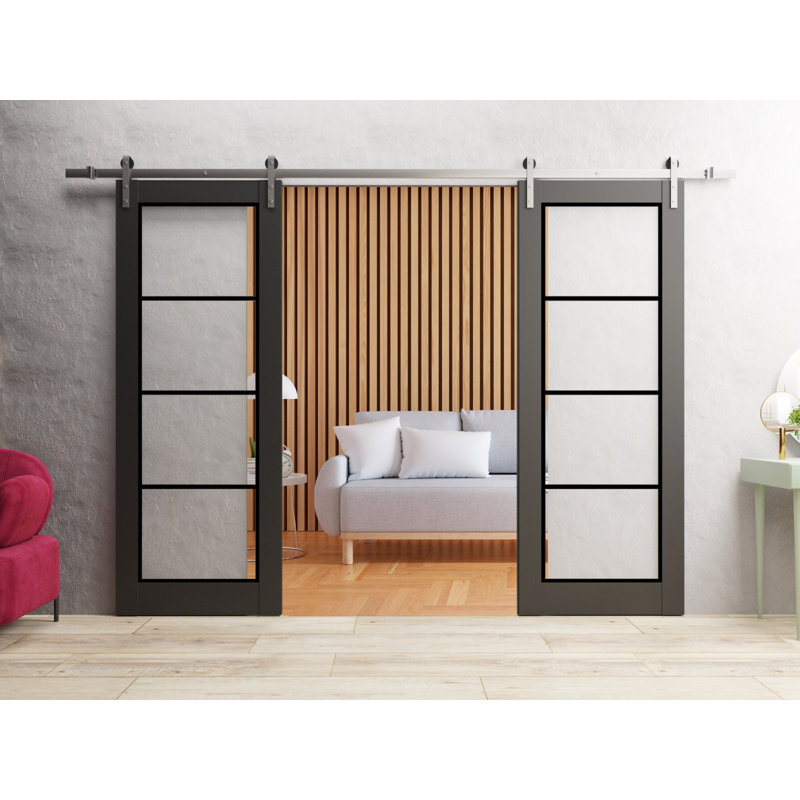 Porte de grange en bois manufacturé massif 2466 2466, 60 po x 84 po, Noir mat / Chrome
