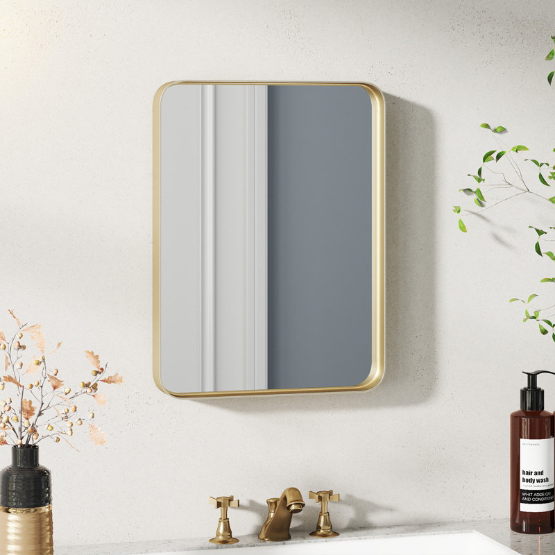Miroir rectangulaire arrondi avec cadre en aluminium, miroir de meuble-lavabo mural, miroir d'entrée / horizontal moderne, Or
