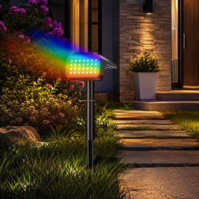 10-Pack Color-Changing Solar Spotlights with 28 LEDs, 7 Modes and Auto On/Off, IP67 Waterproof Solar-Powered Landscape Lighting for Yard, Garden, Walkway, Trees and Patio