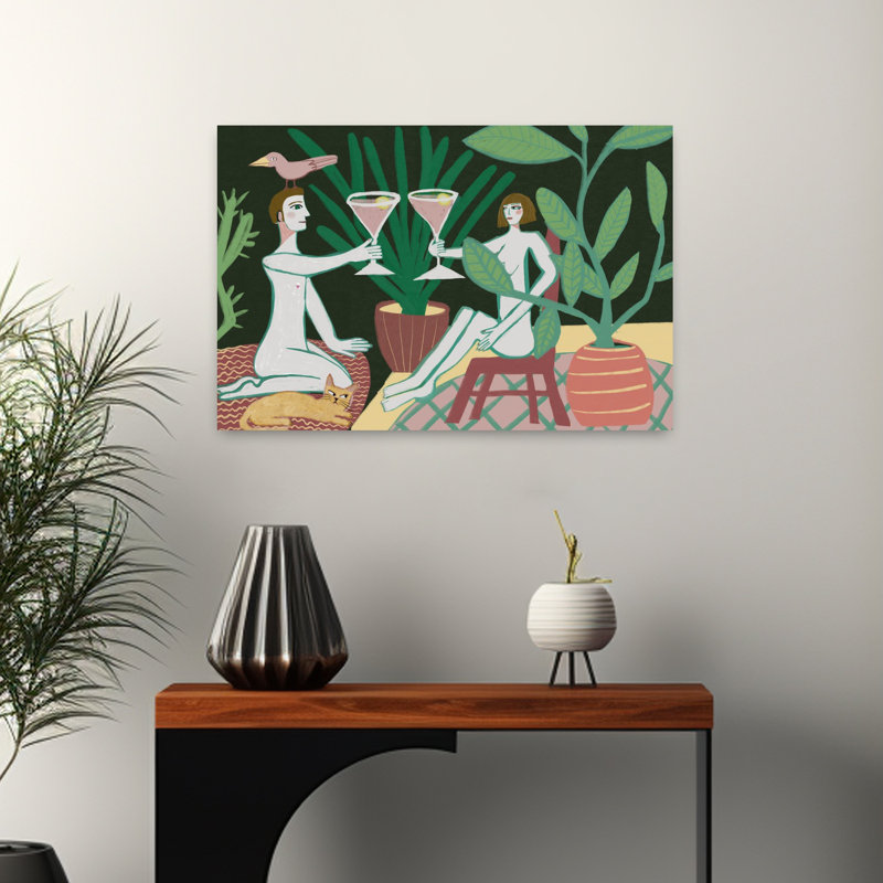 «Summer Nude Cocktail Bird», art mural tropical, H 16 po x l 24 po