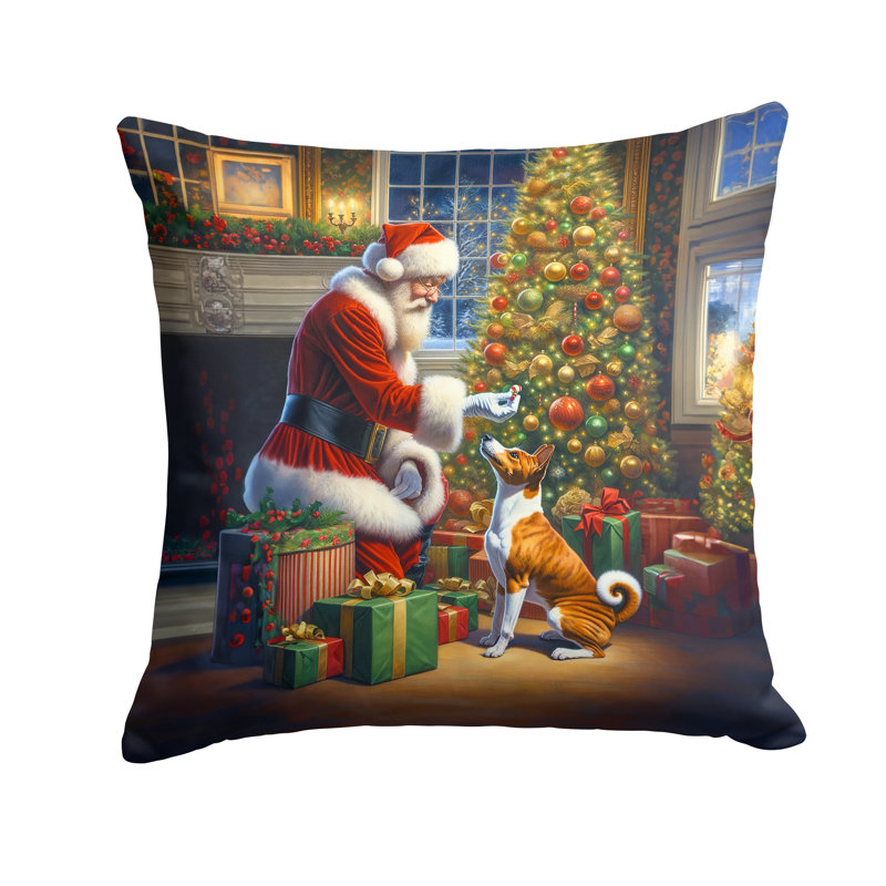 Coussin Basenji and Santa Claus, H 18 po x l 18 po