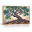 Art mural sur toile multicolore, tronc d'arbre ondulé et feuilles vertes-133057790