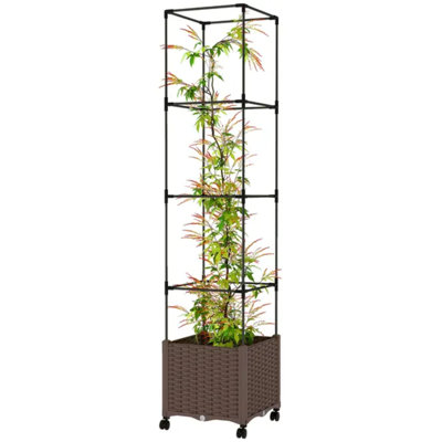 Mobile Raised Garden Bed with Trellis, Rolling Tomato Planter Box with Lockable Wheels, Self-Watering Plant Container with Drainage Holes