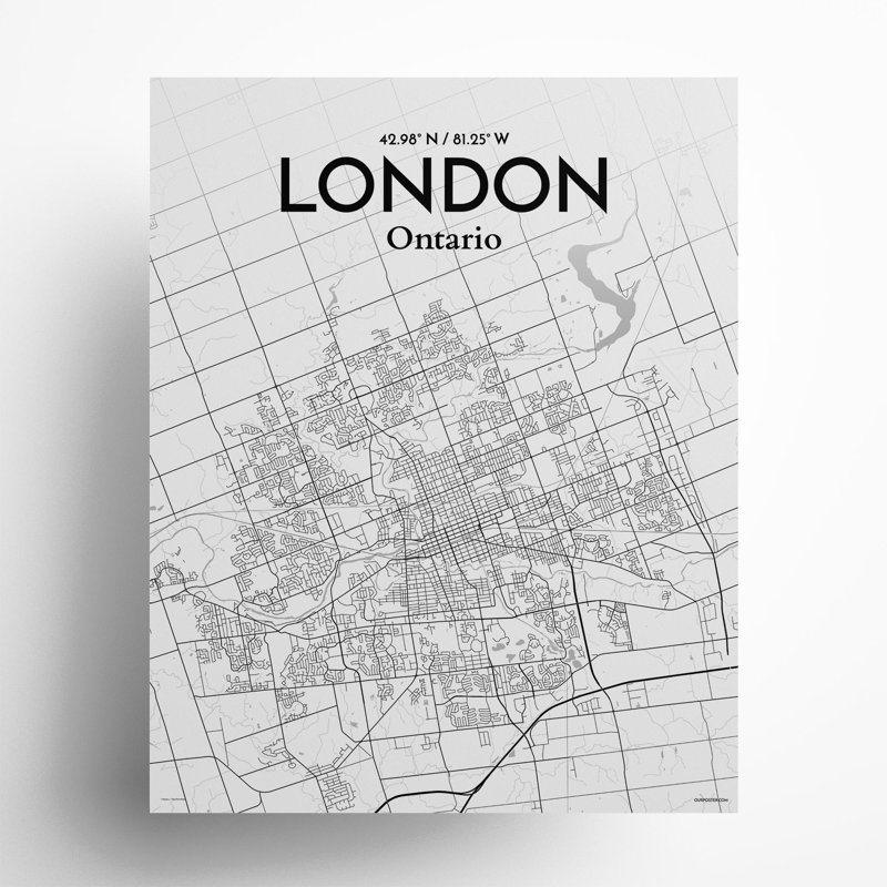London Ontario City Map In Tones - No Frame Print, 20cm H x 16cm W x 0.05cm D