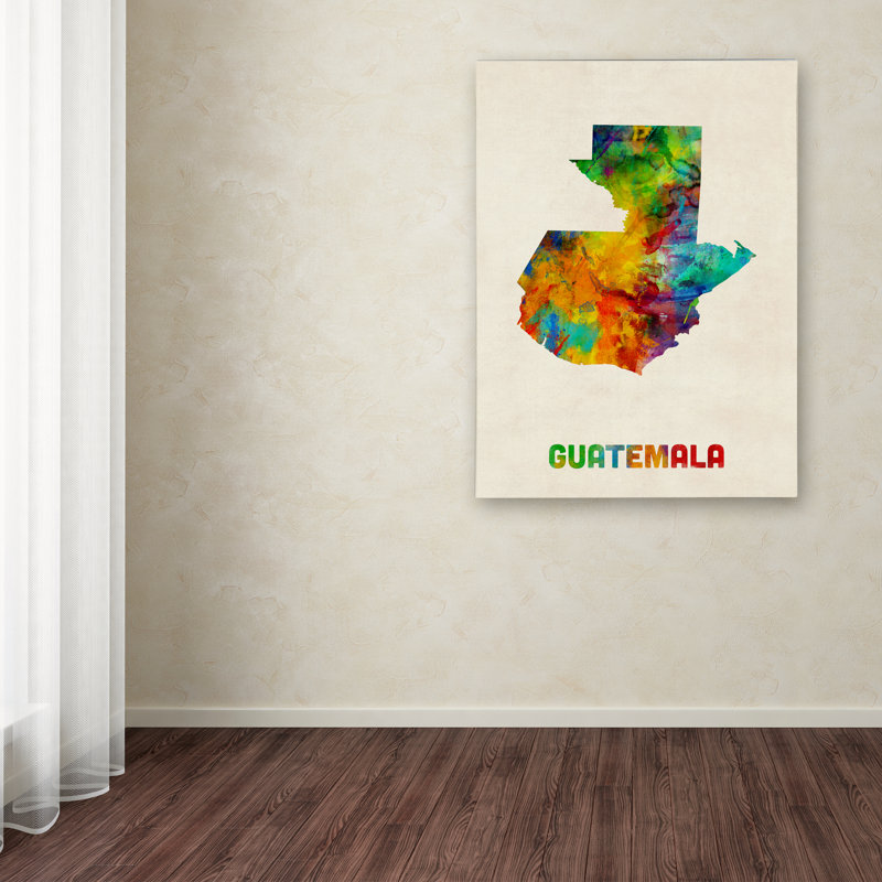 « guatemala aquarelle map », impression sur toile tendue, H 19 po x l 14 po x P 2 po