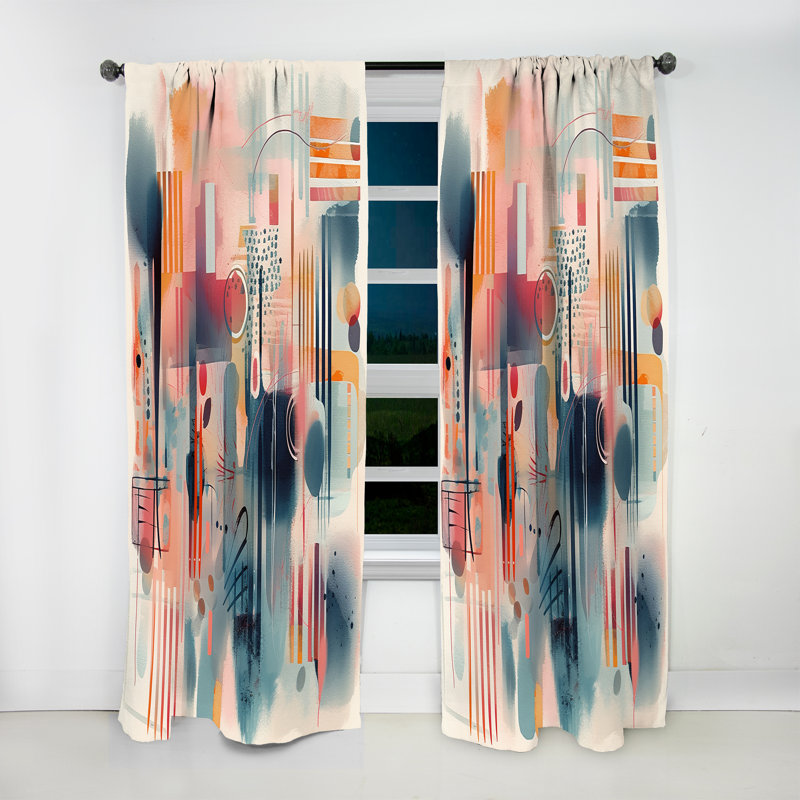 Amanta - Orange And Blue Artistic Expressions III - Modern Velvet Curtain - Room Darkening - 1 panel, 52" W x 120" L