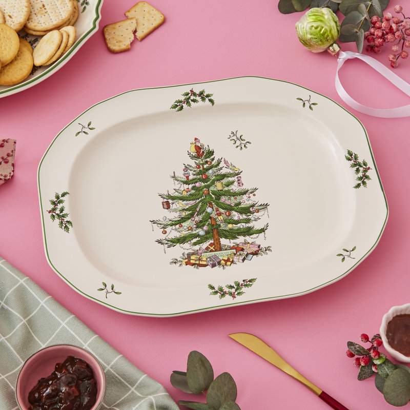 Spode Christmas Tree Sculpted Oval Platter 14"