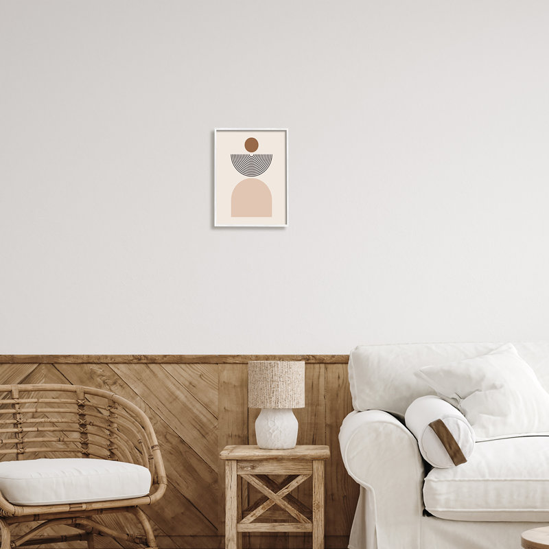 Formes géométriques arquées sur bois, Giclée encadrée blanc bord de mer, H 14 po x l 11 po x P 1,5 po