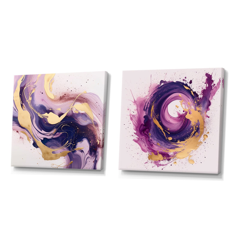 Ensemble de 2 collages carrés violets et roses VI - Fractals, Toile tendue, H 16 po x l 33 po