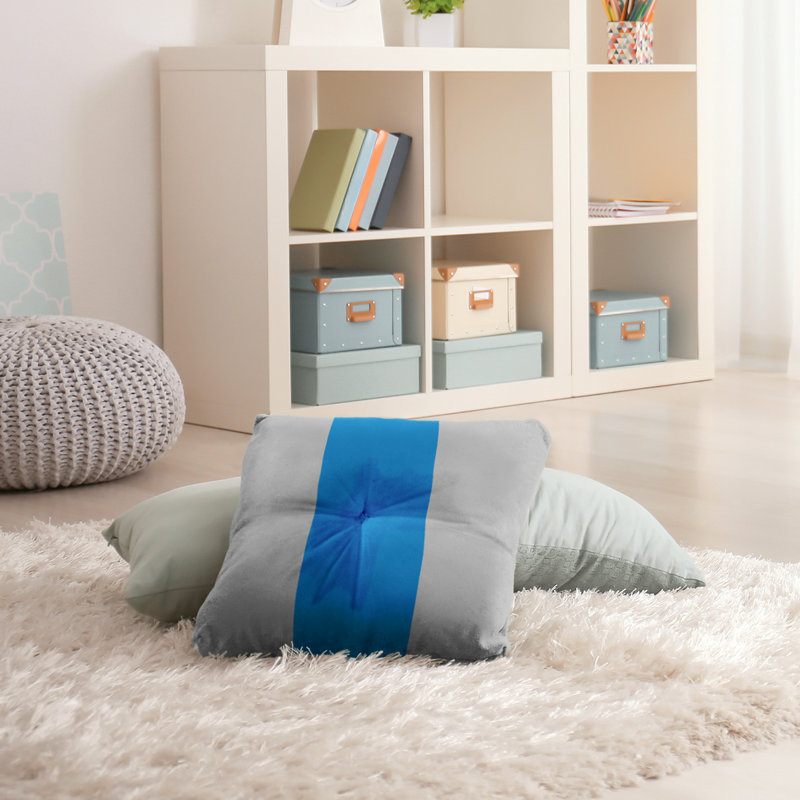  Coussin de sol touffeté, 26 po x 26 po, Argent / Bleu