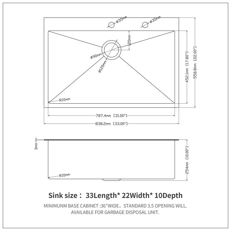 33X22 Inch Kitchen Sink Drop In Gunmetal Black 16 Gauge Stainless Steel 33" Single Bowl Topmount Kitchen Sink Basin