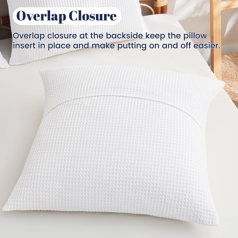 PHF 100% Cotton Waffle Weave Euro Shams, 2 Pack Elegant Home Decorative Euro Throw Pillow Covers for Bed Couch Sofa, White