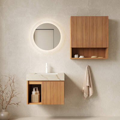 EIDEN 24+TOBI 26 Combo Set,Floating Wall Mounted Bathroom Storage Vanity, Sintered Stone Top, Ceramic Basin, Faucet Holes,Faucet & Drain Excluded