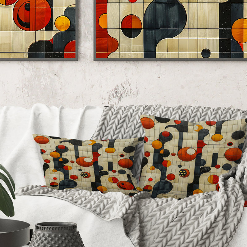 Coussin décoratif moderne à formes géométriques orange et jaune IV, H 16 po x l 16 po