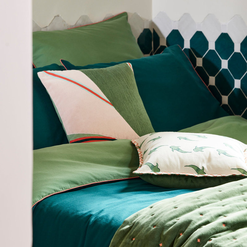 Cotton No Pattern Duvet Cover, Green/Pink, Emperor
