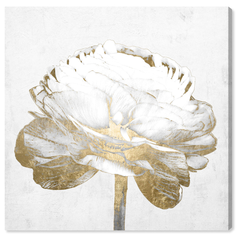 White and Gold Peony Canvas Print, 12" x 12"