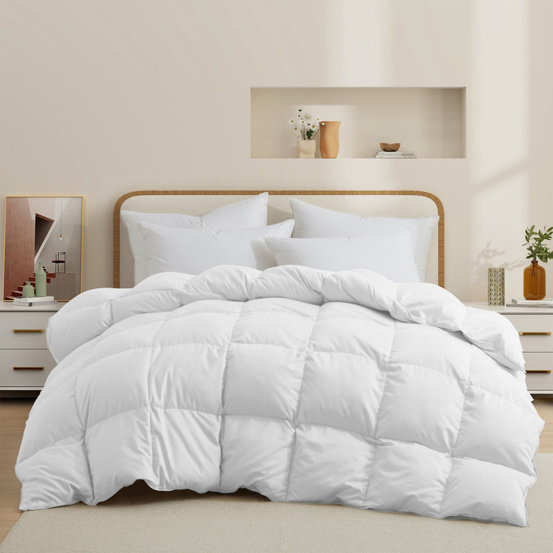 All Season Down Feather Fiber Comforter Duvet Insert with 8 Corner Tabs, Twin, White