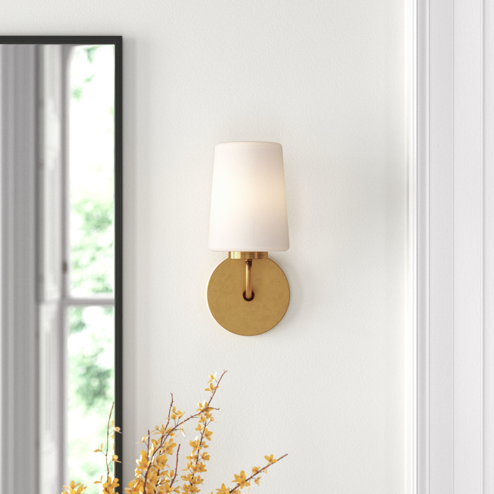 Fitz Single Frosted Dimmable Bath Sconce, Lacquered Brass