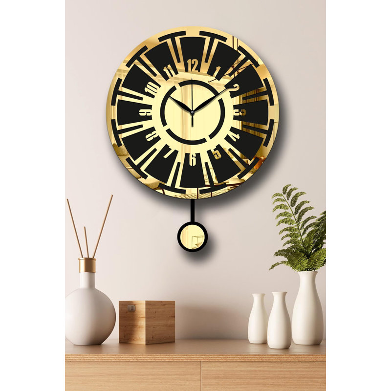 Horloge murale élégante Elegant, or et noir, 15,4 po x 19,7 po | Fabrication durable en panneau de fibres à densité moyenne et en acrylique, épaisseur: 0,1 pouce | Décoration élégante pour le salon, le bureau et la chambre à coucher | Conception unique pour un attrait intemporel