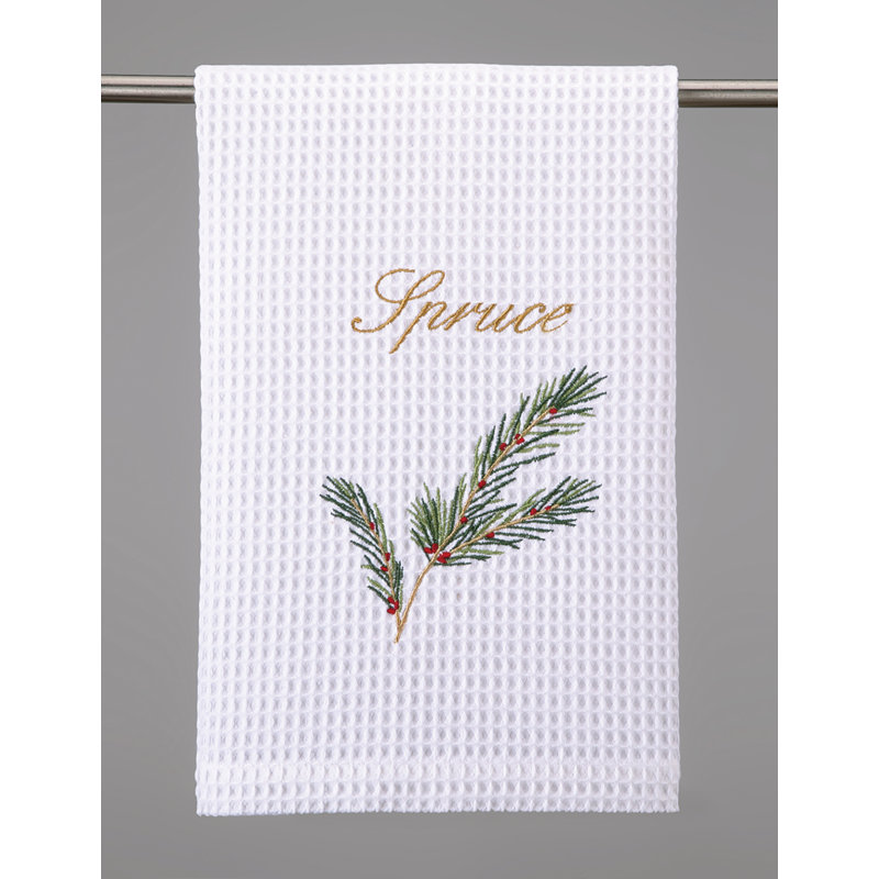 Spruce Waffle Weave Embroidered Cotton Tea Towel