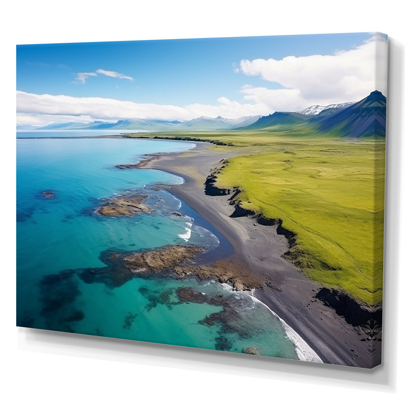 Vue aérienne de la plage en Islande I - plage et océan, art mural, Toile tendue, H 34 po x l 44 po x P 1,5 po