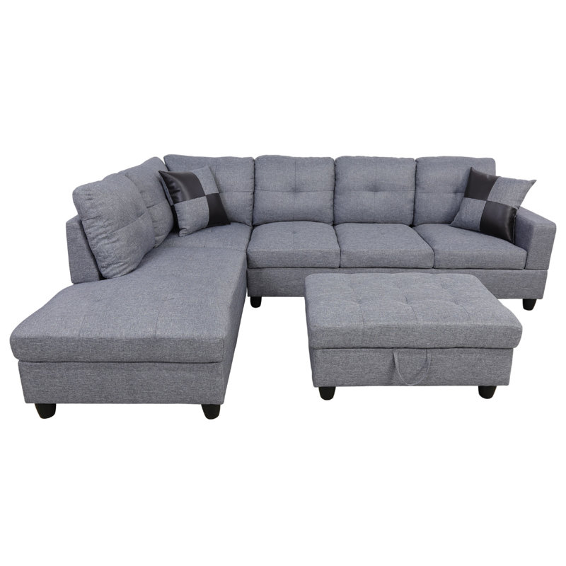 Palmer Square Upholstered Sectional, Left Hand Facing, Gray 100% Linen