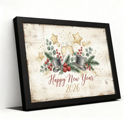 Célébration du Nouvel An avec des verres à champagne et des étoiles, impression sur toile tendue sur toile, ensemble de 1