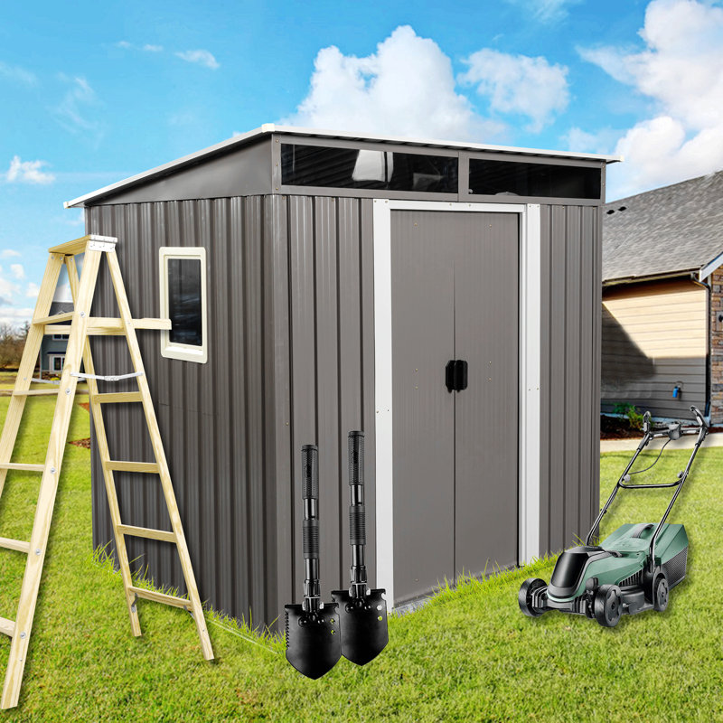 Storage Shed, 6Ft X 5Ft Outdoor Metal Storage Shed With Window Transparent Plate
