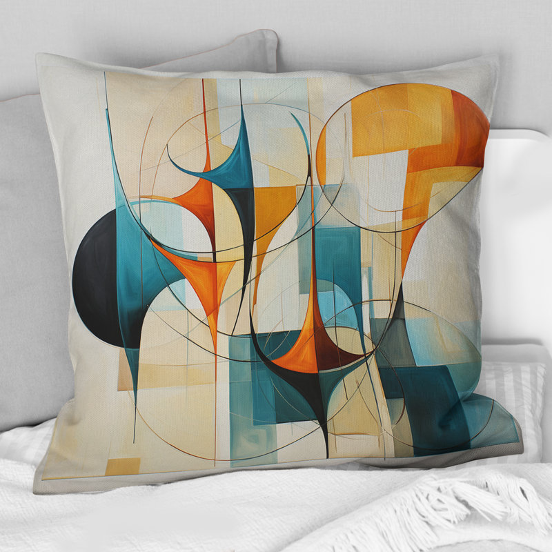 Coussin décoratif orange Mid Century Harmony In Geometric I - Abstract Midcentury, 20 po x 20 po