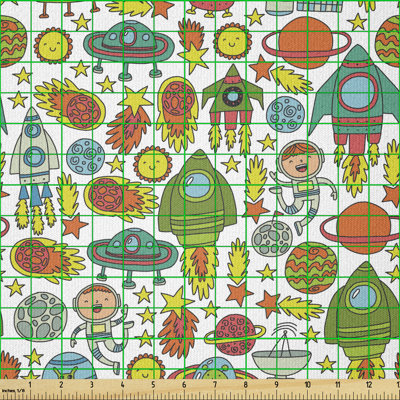 Cornetta Cartoon Rockets Astronaut Comets and Planets Multi-Purpose Fabric