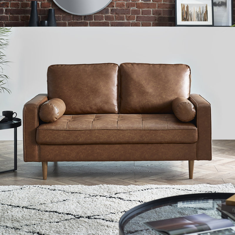 Altmann 2 Seater Faux Leather Loveseat Sofa, Brown