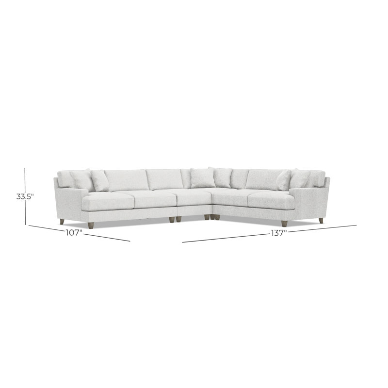 Mila Sectional, White Polyester, 33.5" H x 137" W x 107" D, Right Hand Facing