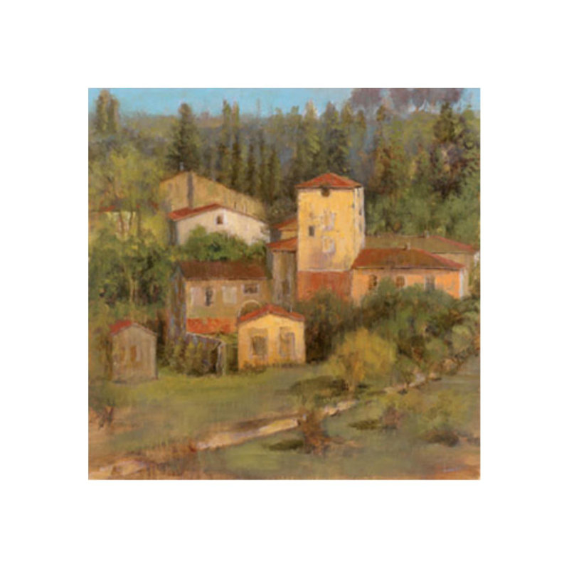«Tuscany Village» par Michael Longo - Peinture, H 36 po x l 36 po x P 1,5 po, Couche de verre