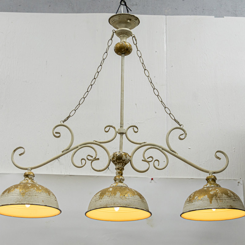 Lustre rustique à 3 lumières avec finition dorée, plafonnier de style maison de campagne