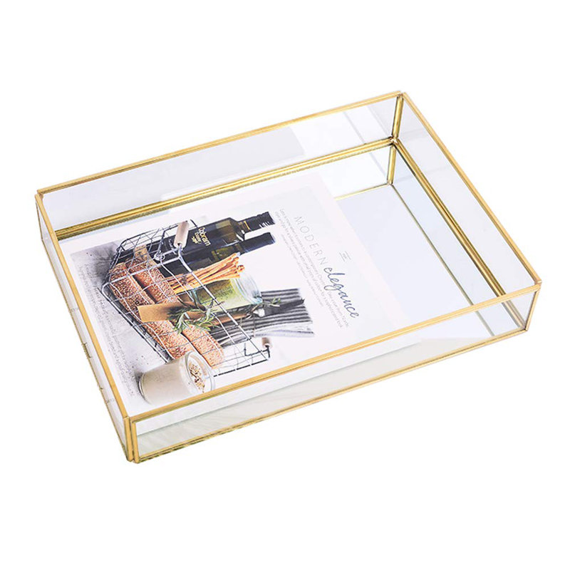 Rectangle Mirror Decorative Tray, Gold Can Hold Perfume, Jewelry, Cosmetics, Makeup, Magazine And More, For Vanity,Dresser,Bathroom,Bedroom(12”X8”)