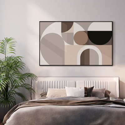 Reproduction d'art encadré très grand moderne moderne à motif géométrique beige et brun (assemblage requis)