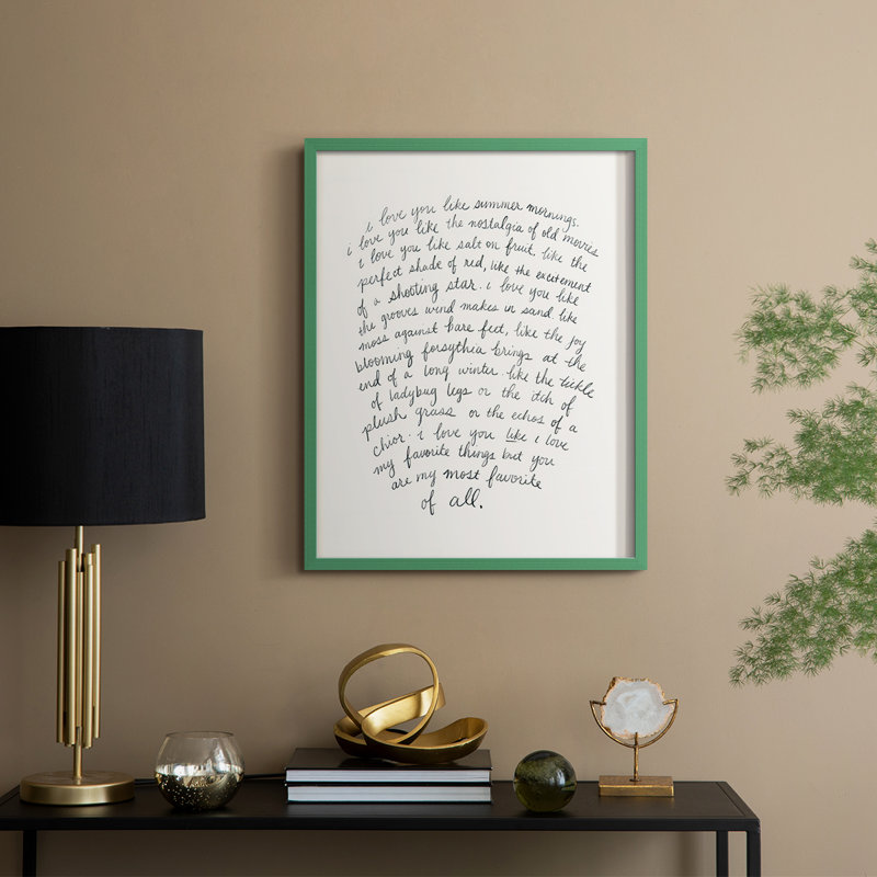 Lettre à un amoureux I, reproduction encadrée - bois massif, H 30 po x l 24 po, Vert