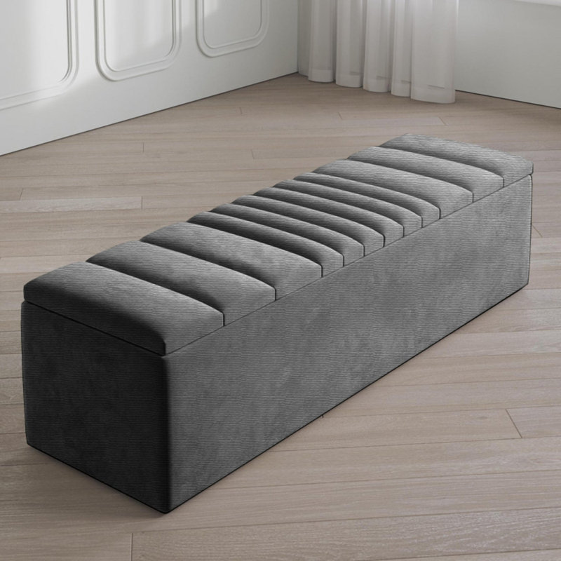 Large Striped Wide Rectangle Solid Color Standard Ottoman Storage Box, Naples Upholstered Deep Storage End of Bed Bench