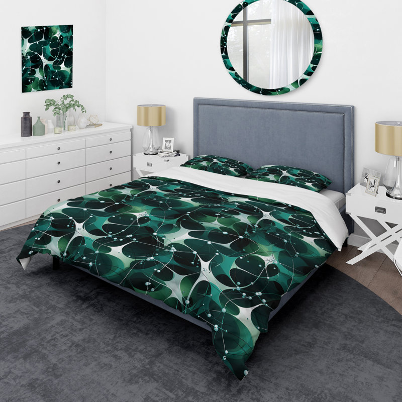 Ensemble de housse de couette Green Popart Techno Tangles II, Housse de couette pour très grand lit et 2 très