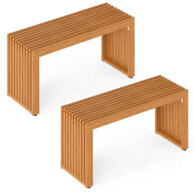 2 PCS 36 Inch Patio Bench All-Slat Acacia Wood Loveseat for 2 People 800 lbs Capacity