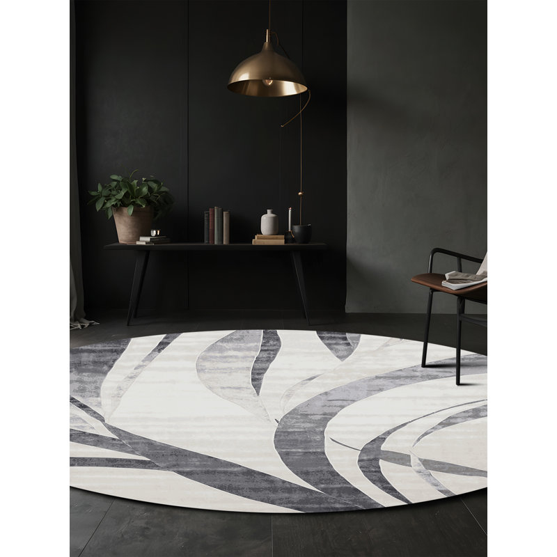 Machine Washable Gray Area Rug, Round 8'