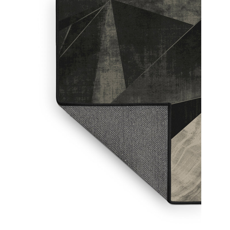 Tapis noir moelleux et moelleux à motif géométrique moderne et élégant, 5 x 7