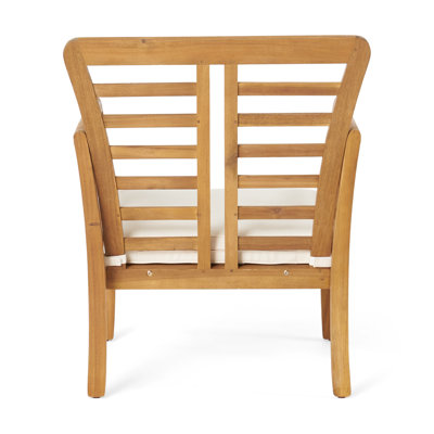  3-Piece Outdoor Wooden Patio Furniture Set, Two Acacia Wood Seating Chairs with Weather-Resistant Cushions and Coffee Table, Modern Garden Design, Teak