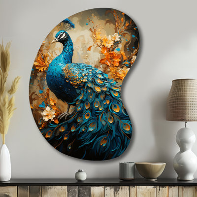 Westbury - Asymmetrical Peacock Metal Art, Irregular Shape Metal Wall Sculpture Print